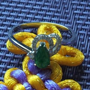 Green Jade and diamond with 18k white gold ring